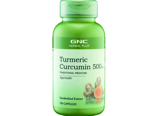 GNC Herbal Plus Turmeric Curcumin 500mg 100 capsules (front bottle)